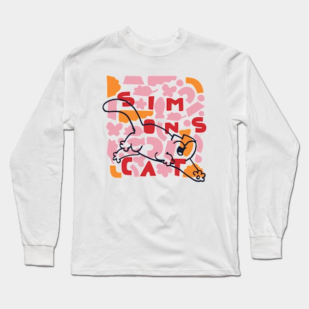 Simon's Cat Geo White & Pink Long Sleeve T-Shirt by devanpm